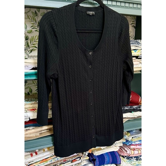 Talbots Black Cable Knit Button Front Cardigan Black size M - Picture 5 of 7